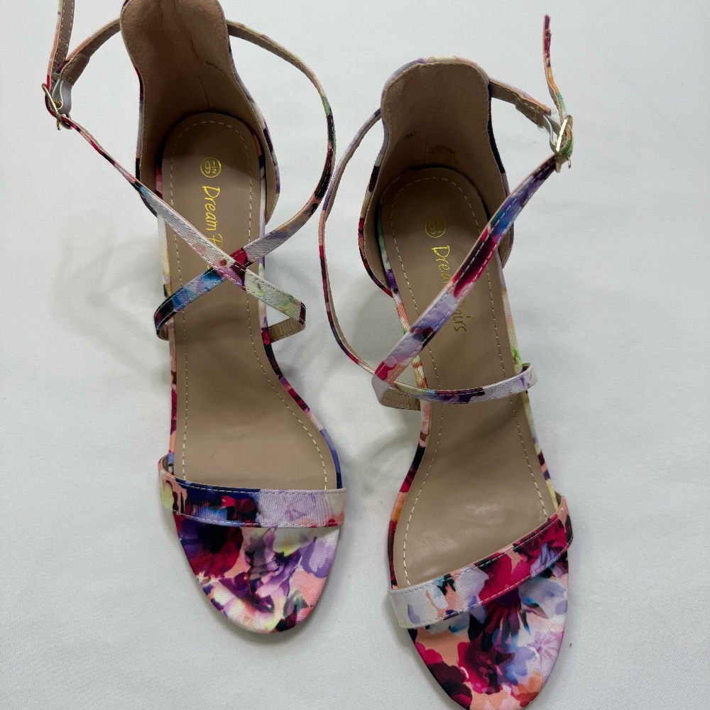 Dream Pairs Floral Strappy Heels Size 9.5 Multicolor Ankle Strap Stiletto Sandal - Picture 5 of 7